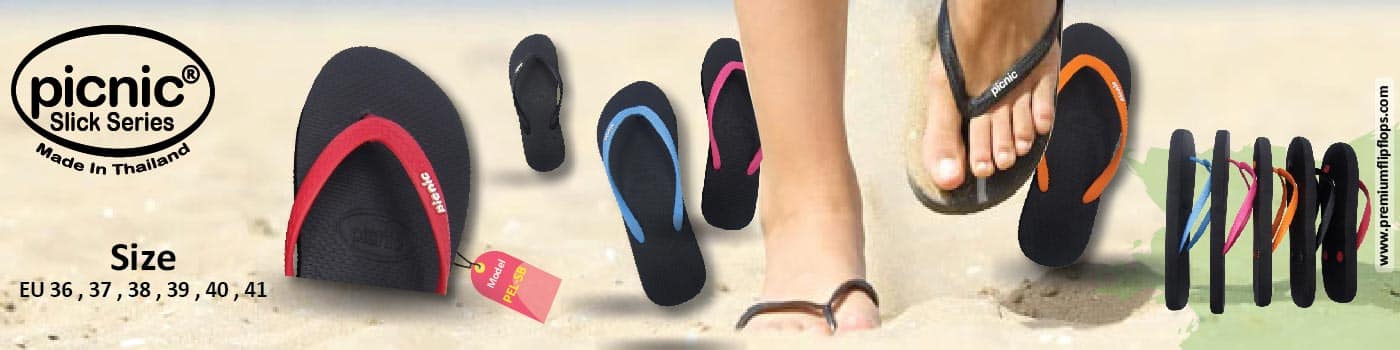 Picnic Logo Embossed Women All Black Series Flip-Flops