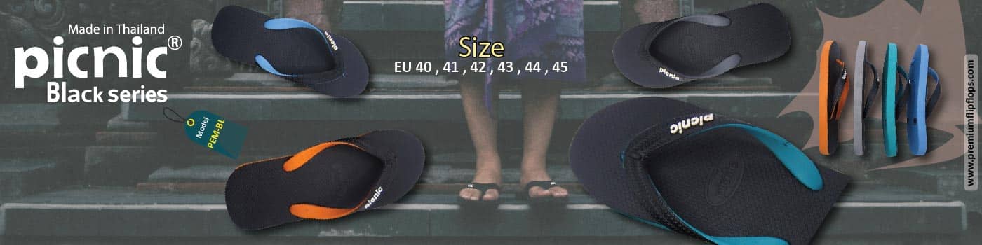 Picnic Logo Embossed Men Black Series Rubber Flip-Flops