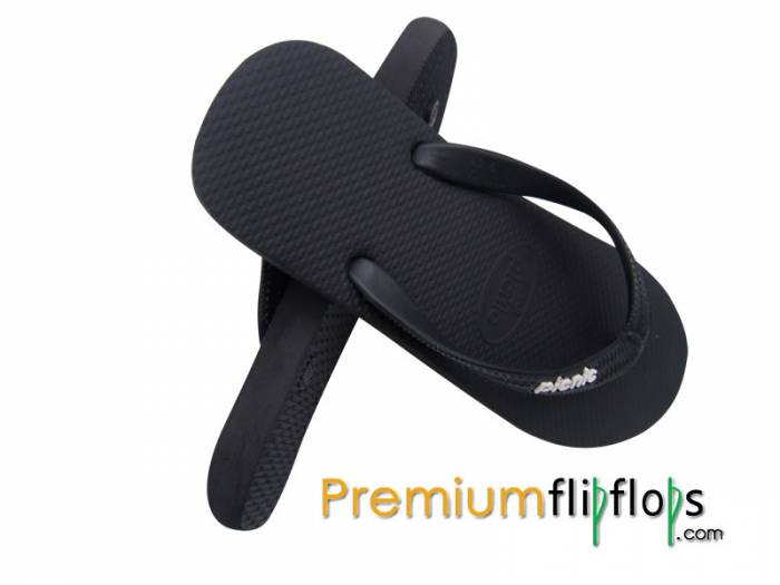Ebony Black Picnic Logo Embossed Slick Series Natural Rubber Flip-Flops Charcoal Black Strap - Image 2
