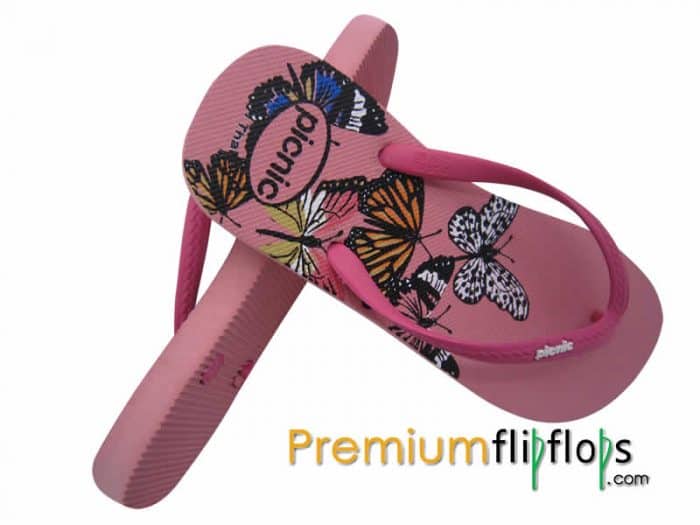 Beaux Papillons Picnic Sérigraphie Pantoufles En Caoutchouc Naturel -Rose Et Fuchsia – Image 2