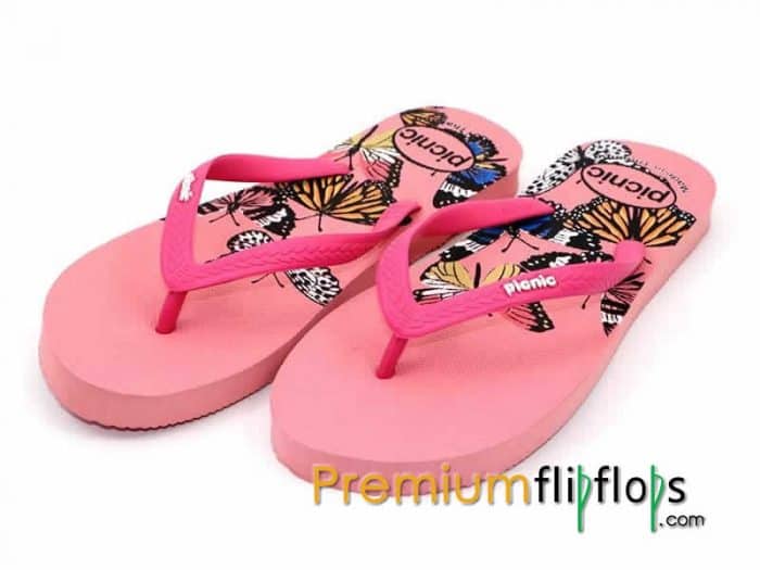 Beaux Papillons Picnic Sérigraphie Pantoufles En Caoutchouc Naturel -Rose Et Fuchsia – Image 6