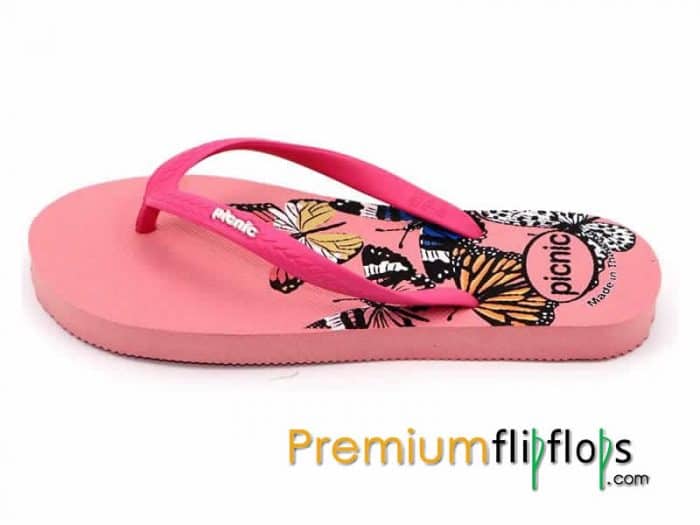 Beaux Papillons Picnic Sérigraphie Pantoufles En Caoutchouc Naturel -Rose Et Fuchsia – Image 5