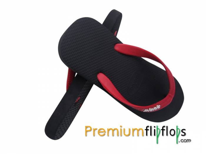 Dusky Black Picnic Logo Embossed Slick Series Natural Rubber Flip-Flops Cherry Red Strap - Image 2
