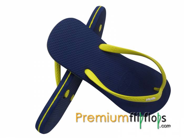 Tongs En Caoutchouc Naturel Lisse Avec Logo Picnic Bleu Royal En Relief - Jaune Citron – Image 2