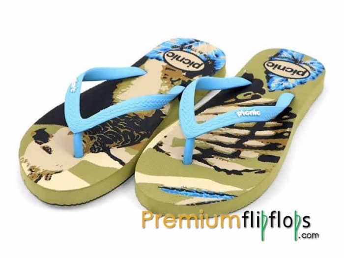 Chanclas De Caucho Natural Con Serigrafía Roadside Hawk Picnic -Crema Y Azul - Imagen 6