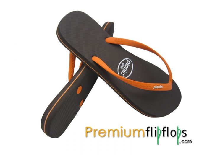 Sandal Jepit Karet Licin Piknik Coklat Tua Tali Wortel Oranye - Gambar 2