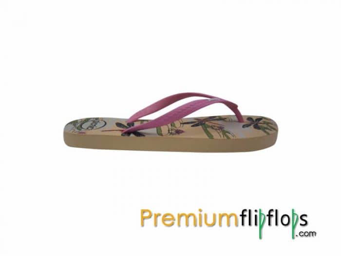 Dragonfly Picnic Screen Print Natural Rubber Slippers -Birch And Pink - Image 4
