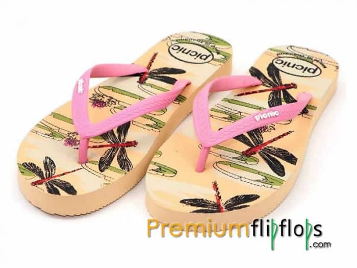 Dragonfly Picnic Screen Print Natural Rubber Slippers -Birch And Pink - Image 6