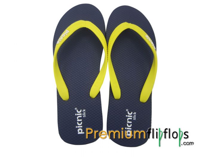 รองเท้าแตะ Picnic รุ่น Slick พื้นรองเท้าสีกรมท่า สายรัดสีเหลืองมะนาว - Image 3