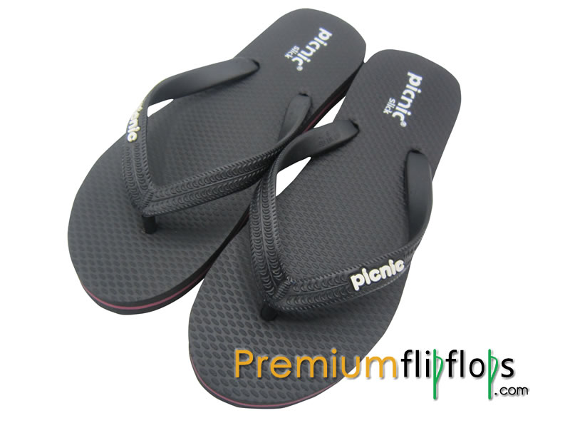 black rubber flip flops