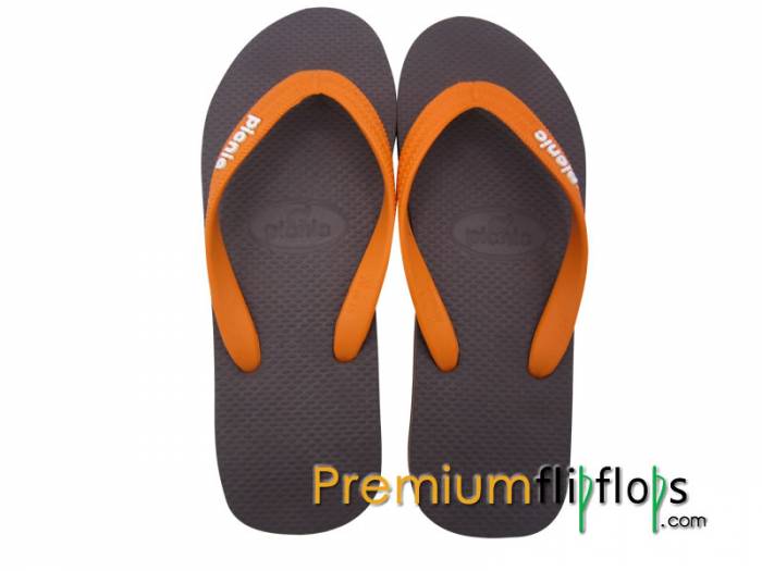 Tongs En Caoutchouc Naturel Lisse Avec Logo Picnic Marron Acajou Gaufré Sangle Orange Souci – Image 3
