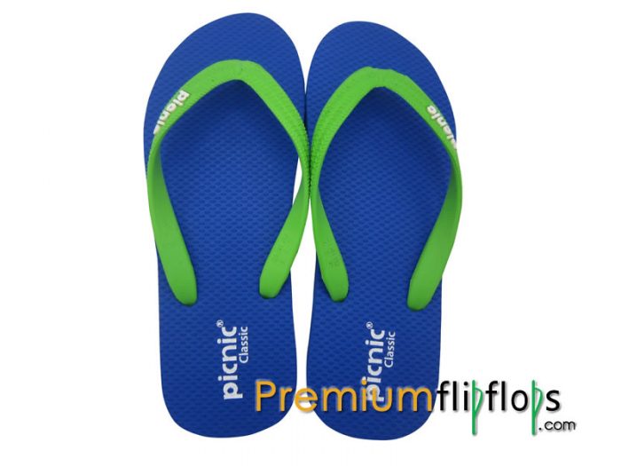Chanclas Picnic Classic Caucho Natural Azul Egipcio Correa Lima Neón - Imagen 3