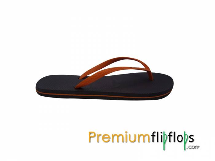 Chocolate Brown Picnic Logo Embossed Slick Natural Rubber Flip-Flops - Cantaloupe Strap - Image 4
