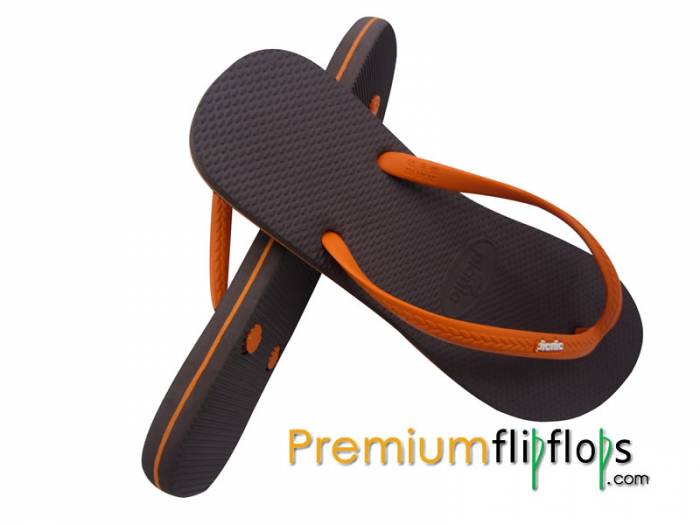 Chocolate Brown Picnic Logo Embossed Slick Natural Rubber Flip-Flops - Cantaloupe Strap - Image 2