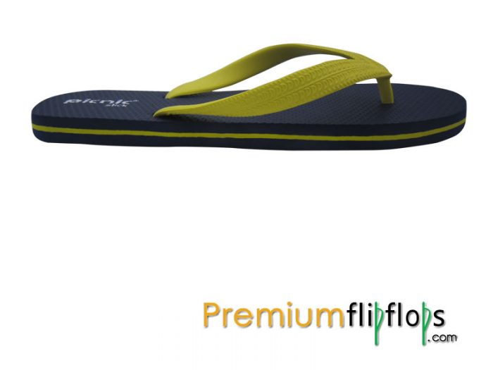รองเท้าแตะ Picnic รุ่น Slick พื้นรองเท้าสีกรมท่า สายรัดสีเหลืองมะนาว - Image 4