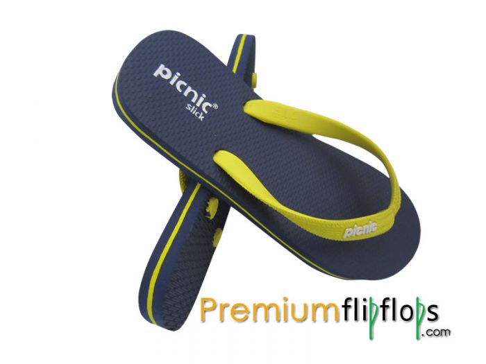 รองเท้าแตะ Picnic รุ่น Slick พื้นรองเท้าสีกรมท่า สายรัดสีเหลืองมะนาว - Image 2