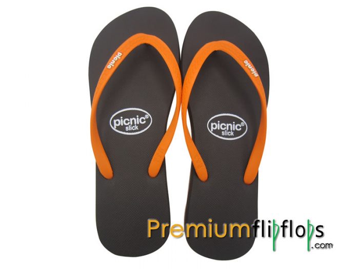 Sandal Jepit Karet Licin Piknik Coklat Tua Tali Wortel Oranye - Gambar 3