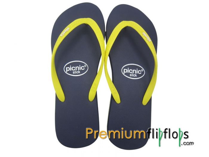 Sandal Jepit Karet Piknik &Quot;Denim Nimes&Quot; Licin Tali Kuning Lemon - Gambar 3