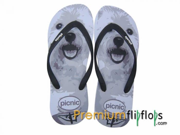 Jepang Spitz Puppy Picnic Sablon Sandal Karet Alam -Hitam Putih - Gambar 3