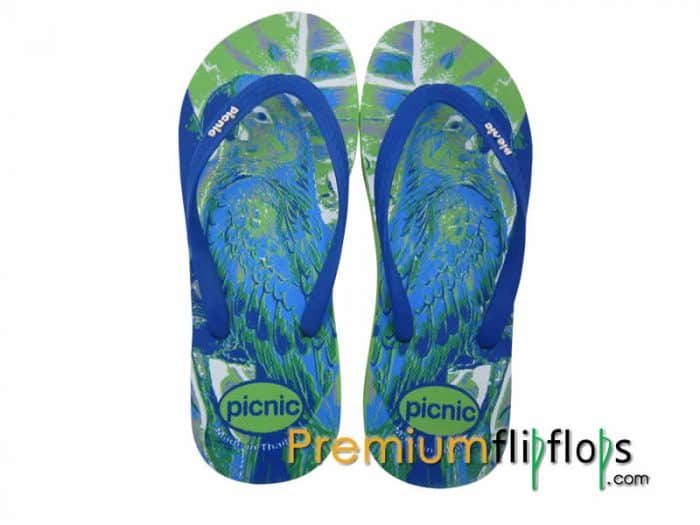 Blue-Rumped Parrot Picnic Screen Print Natural Rubber Slippers -Grey And Blue - Image 3