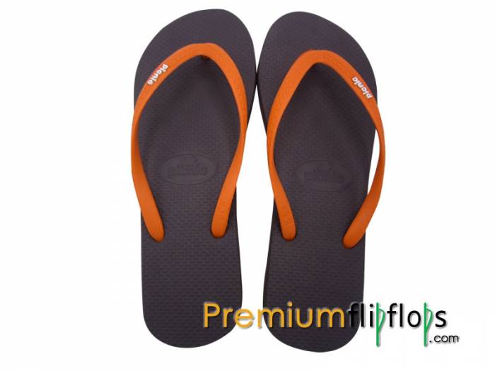 Chocolate Brown Picnic Logo Embossed Slick Natural Rubber Flip-Flops - Cantaloupe Strap - Image 3