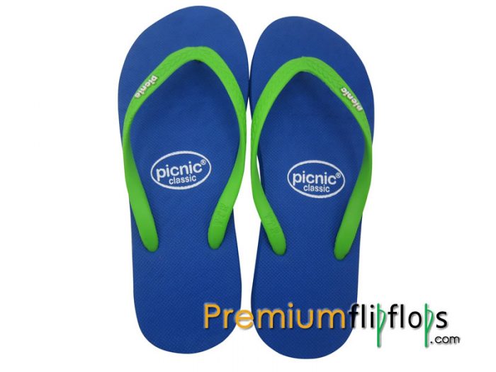 Sandal Jepit Karet Klasik Piknik &Quot;Biru Mesir&Quot; Tali Neon Merah - Gambar 4