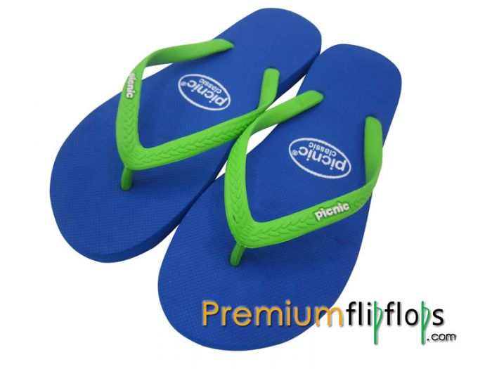 Sandal Jepit Karet Klasik Piknik &Quot;Biru Mesir&Quot; Tali Neon Merah