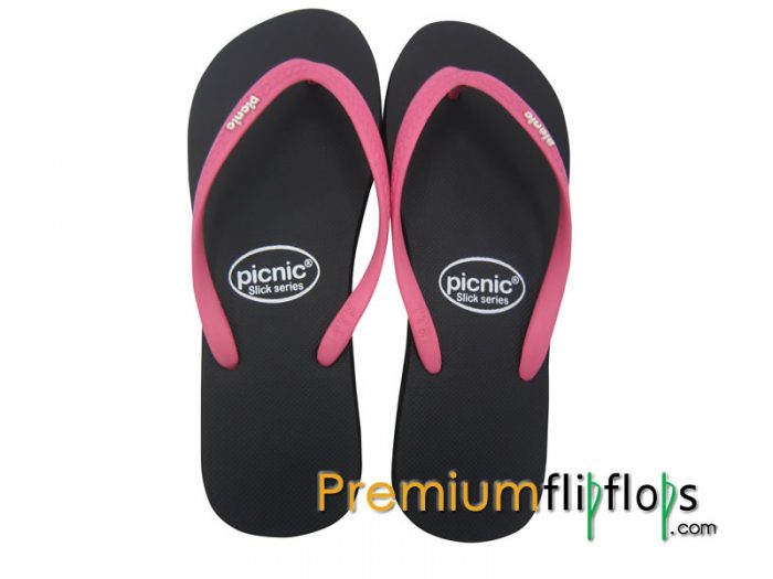 Ladies Pitch Black Rubber Flip Flops