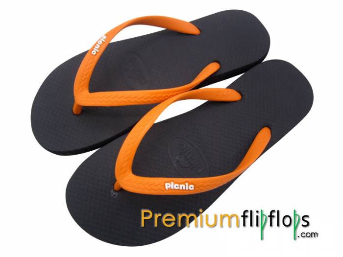 Coal Black Picnic Logo Embossed Slick Series Natural Rubber Flip-Flops Slim - Carrot Orange