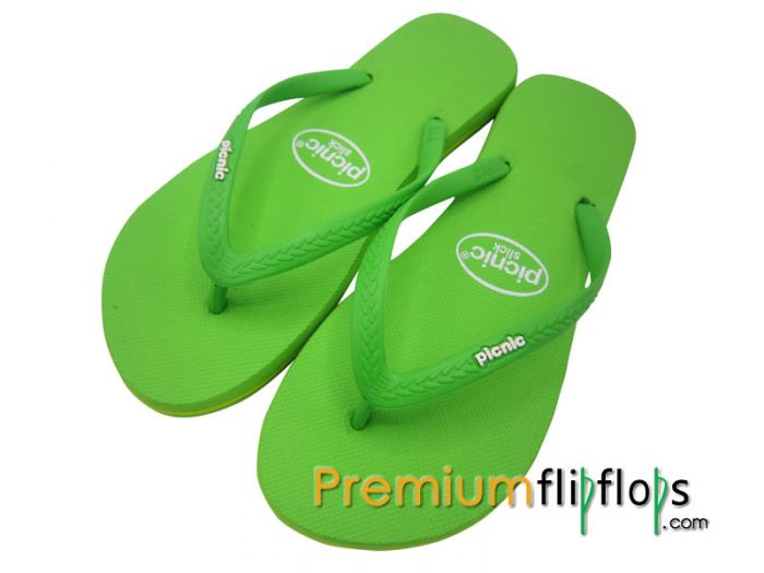 Kelly Green Picnic Slick Rubber Flip-Flop Tali Neon Hijau