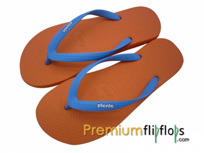 Tangent And Opal Orange Picnic Logo Embossed Classic Natural Rubber Flip-Flops - Azure Blue