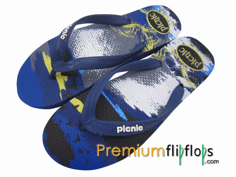 Night Beach View Picnic Screen Print Natural Rubber Slippers -Navy And Navy  »