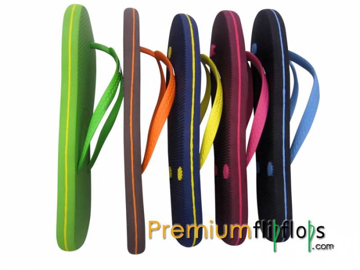 Chocolate Brown Picnic Logo Embossed Slick Natural Rubber Flip-Flops - Cantaloupe Strap - Image 6