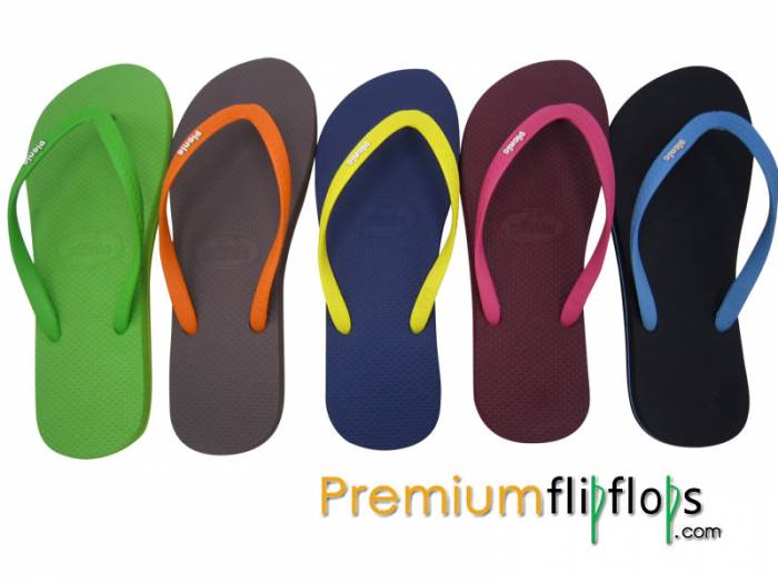 Chocolate Brown Picnic Logo Embossed Slick Natural Rubber Flip-Flops - Cantaloupe Strap - Image 5