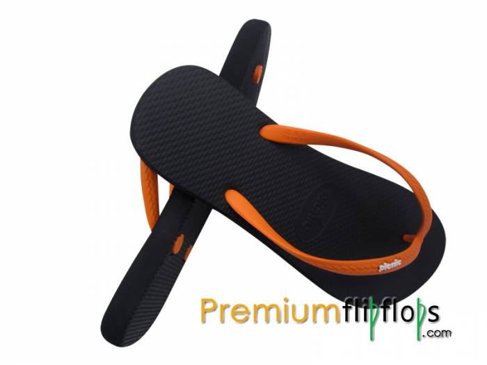 Coal Black Picnic Logo Embossed Slick Series Natural Rubber Flip-Flops Slim - Carrot Orange - Image 2