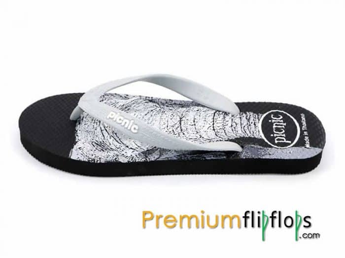 Jumbo Elephant Picnic Screen Print Natural Rubber Slippers -Black And Light Grey - Image 5