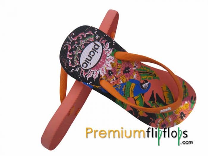 Woody Woodpecker Et Blue Parrot Picnic Screen Print Pantoufles En Caoutchouc Naturel -Orange Et Orange – Image 2