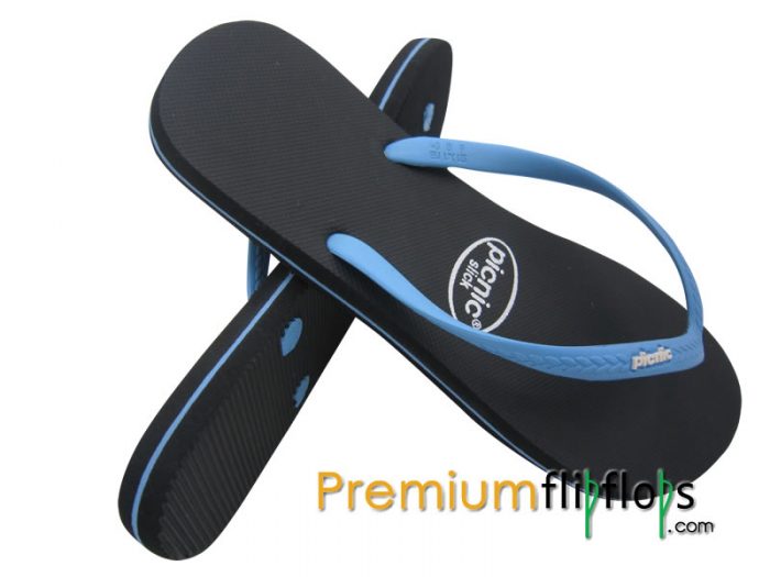 Sandal Jepit Karet Piknik Ebony Licin Carolina Blue Strap - Gambar 2