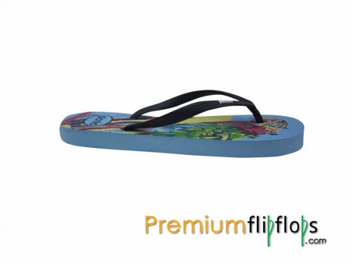 Burung Beo Ekor Panjang Picnic Sablon Sandal Karet Alam -Biru Langit Dan Hitam - Gambar 4