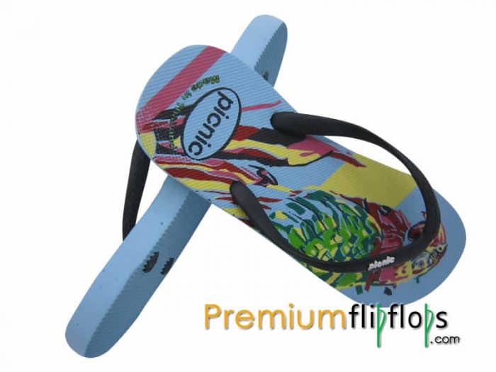 Burung Beo Ekor Panjang Picnic Sablon Sandal Karet Alam -Biru Langit Dan Hitam - Gambar 2