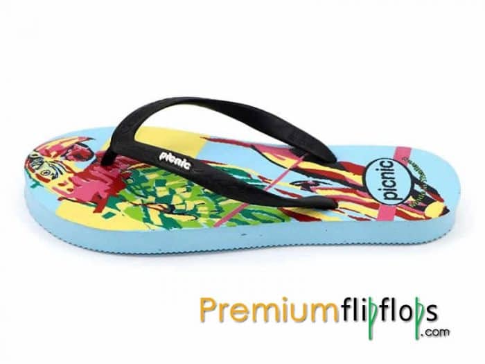 Burung Beo Ekor Panjang Picnic Sablon Sandal Karet Alam -Biru Langit Dan Hitam - Gambar 5