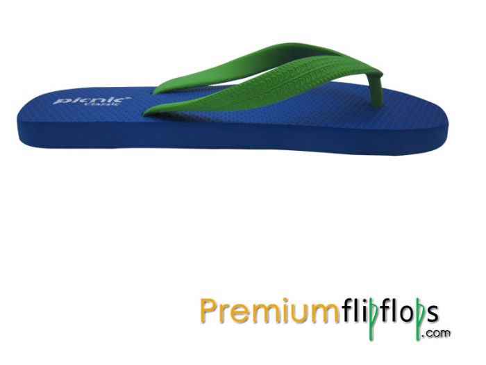 Chanclas Picnic Classic Caucho Natural Azul Egipcio Correa Lima Neón - Imagen 4